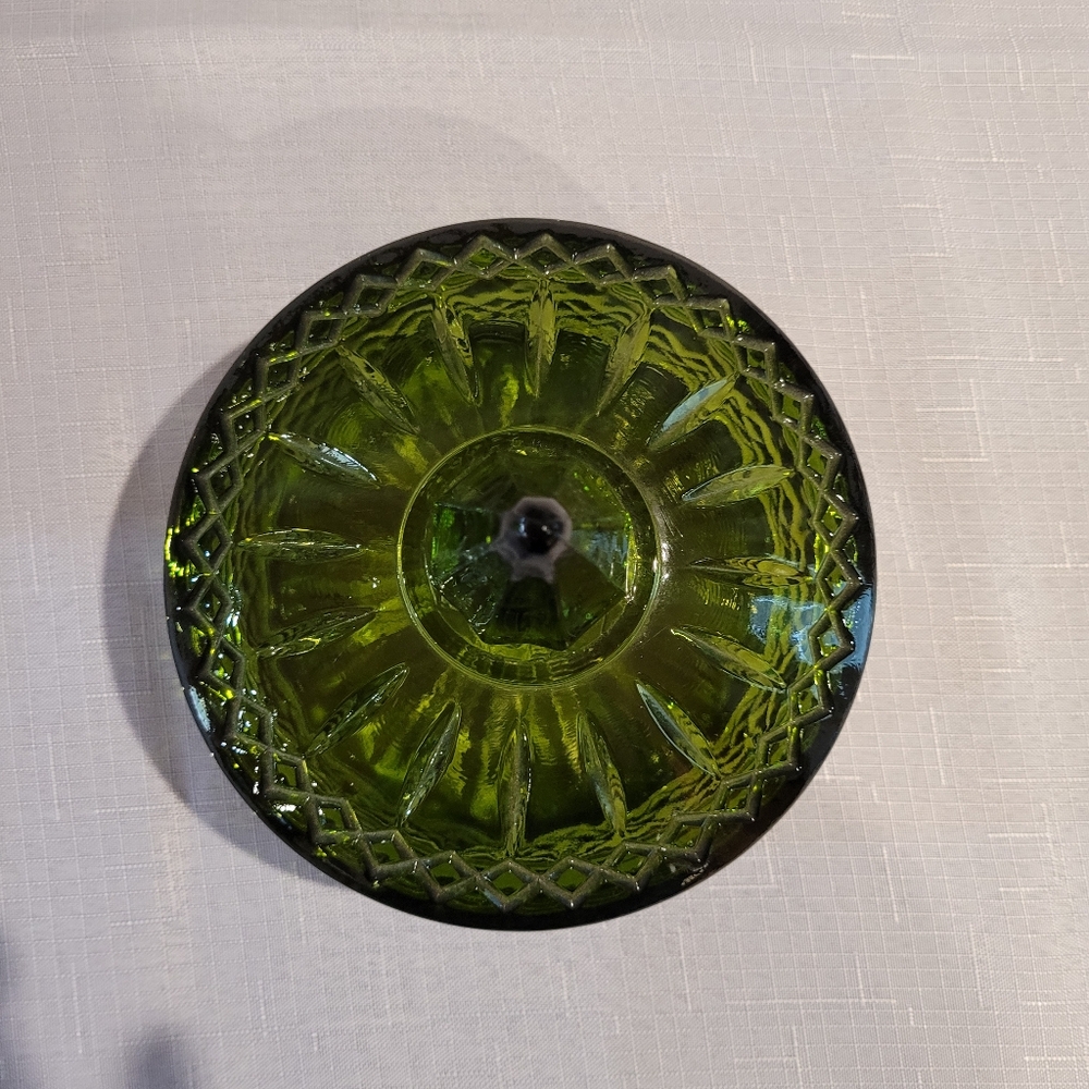 Vintage Indiana Glass Princess Pattern Lidded Candy Dish Green - Picture 4 of 9